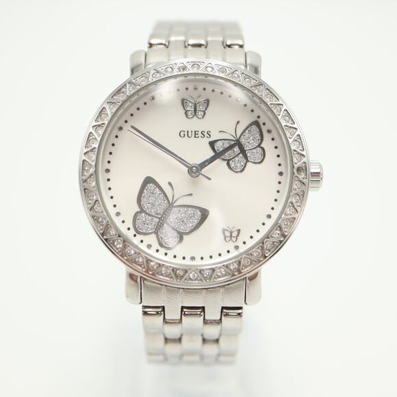 Guess Silver Tone Glitter Butterfly 36mm Watch Steel Bracelet with New Battery - Picture 5 of 15
